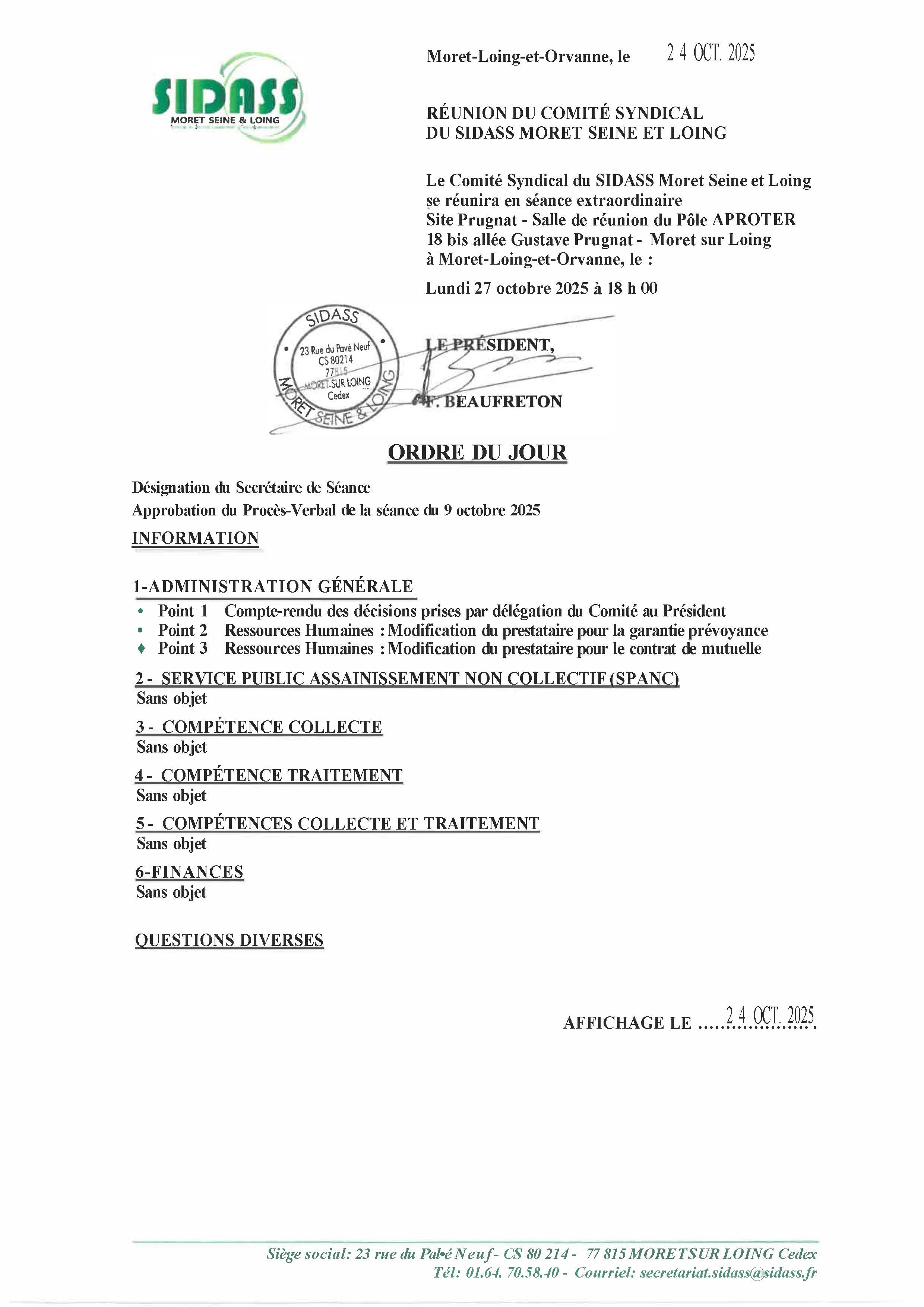 Comité Syndical SIDASS - 27 octobre 2025